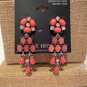 NWT Lane Bryant Earrings, silver tone w/ mauve / pinks and clear rhinestones